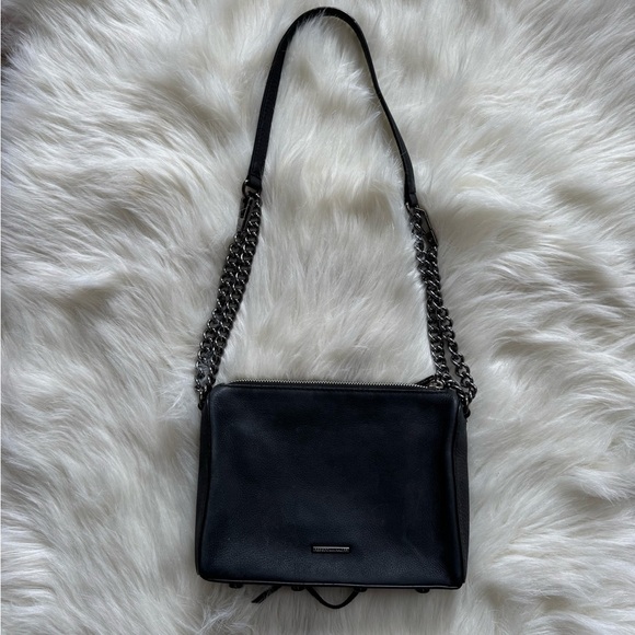 Rebecca Minkoff Avery Suede Chain Strap Crossbody Black Nubuck Bag - Picture 3 of 5